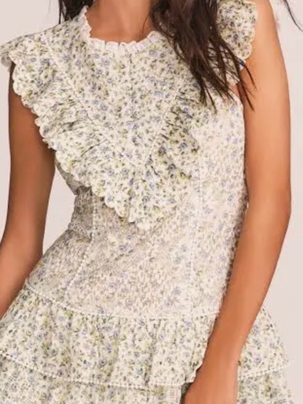 LoveShackFancy Lunetta Mini Bib Dress Womens Size 2 White Blue Floral Lace
